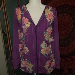 Purple Floral Long Sleeve Blouse